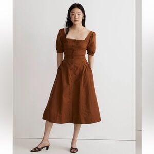 NEW NWT Madewell Briar Puff Sleeve Square Neck Seamed Button-Down Dress